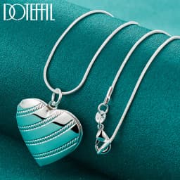 DOTEFFIL 925 Sterling Silver Love Heaet Photo Frame 16-18 Inch Snake Chain Necklace For Woman Man Fashion Wedding Charm Jewelry