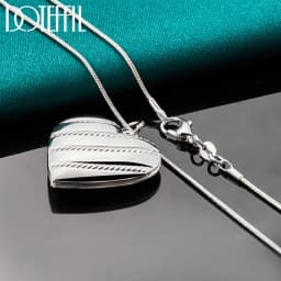 DOTEFFIL 925 Sterling Silver Love Heaet Photo Frame 16-18 Inch Snake Chain Necklace For Woman Man Fashion Wedding Charm Jewelry
