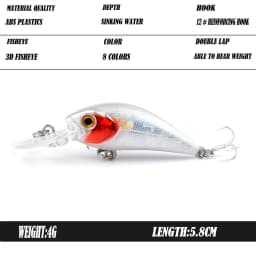 1Pcs Fishing Lure 5.8cm 4g Minnow Crank Bait Three Hooks Artificial Wobbler Jig Swimbait 3D Eyes for Lure Fishing Tackl