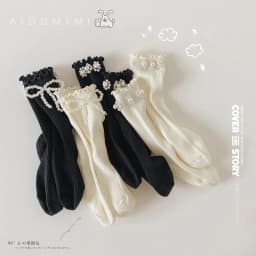 Kids Socks Sweet Bowknot Pearl Lace Stockings Girl Princess Wind Lolita Heap Socks Children Knee High Sock Chaussette