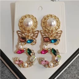 Korean  Luxury Jewelry Big Letter Five V Shape Circle Pearl Earrings For Women  Wholesale