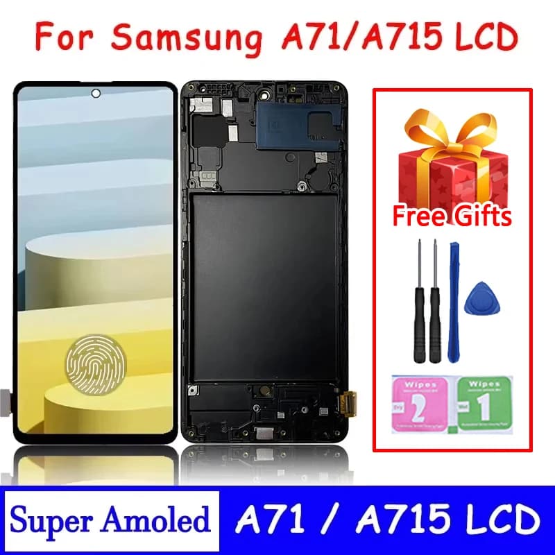 Super AMOLED For Samsung A71 A715 LCD With Fingerprint Display Touch Screen For Samsung A715 A715F A715W A715X