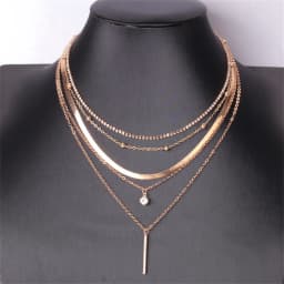 Gold-plate Multi-Level Crystal Snake Chain Geometric Pendant Necklace For Women Vintage Fashion Boho Girl Cute Jewelry Gfit