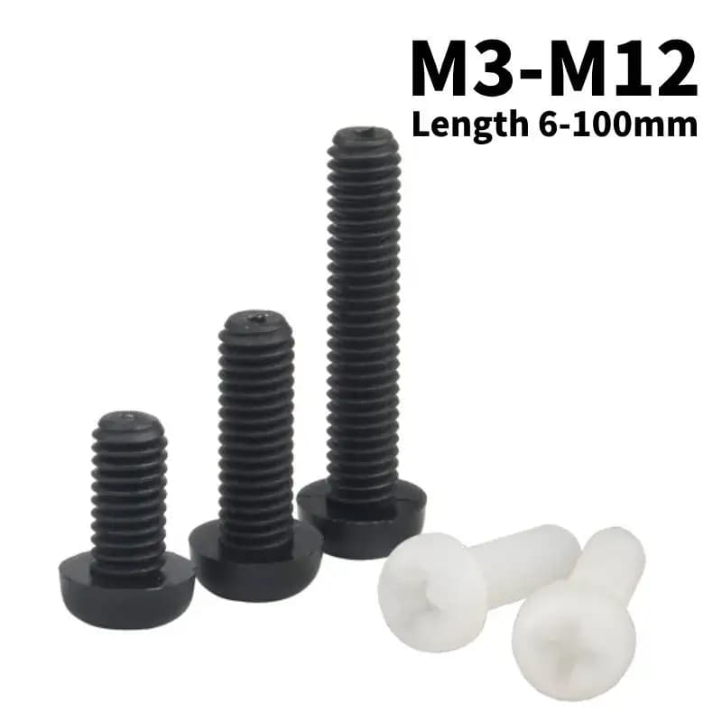 5/50PCS M2 M2.5 M3 M4 M5 M6 M8 Metric Threaded White/Black Nylon Plastic Cross Pan Head Cross Round Screw Bolt 4mm-60mm