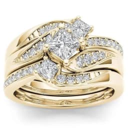 Princess 3Pcs set Charm Yellow   Ring Anniversary  Engagement Bridal Wedding Rings Jewelry For Women