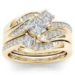 Princess 3Pcs set Charm Yellow   Ring Anniversary  Engagement Bridal Wedding Rings Jewelry For Women
