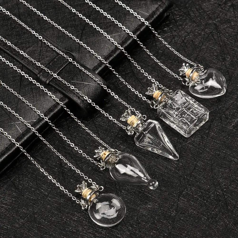 New Glaze Vial Necklace Openable Water Drop Heart Shape Perfume Bottle Pendant Steel Chain Necklace Oil Diffuser Vial Jewelry