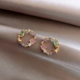 Korean New Colorful Rhinestone Wreath Stud Earrings Sweet Flower Crystal Pearl Brincos Women Party Birthday Jewelry Gift