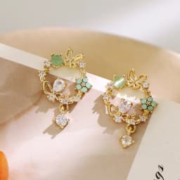 Korean New Colorful Rhinestone Wreath Stud Earrings Sweet Flower Crystal Pearl Brincos Women Party Birthday Jewelry Gift