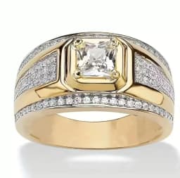 Classic Men's Ring Gold Plated Color Domineering Square Cut White Zircon Wedding Business Finger Ring for Men Fashion Jewelry
