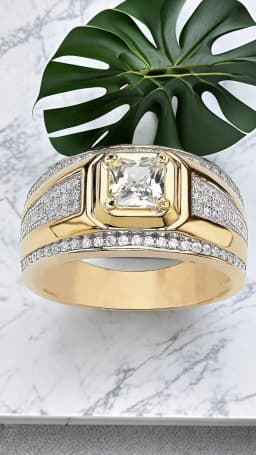 Classic Men's Ring Gold Plated Color Domineering Square Cut White Zircon Wedding Business Finger Ring for Men Fashion Jewelry