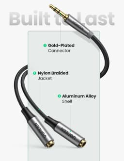 UGREEN Headphone Splitter 3.5mm 2 Way Aux Male to Female Earphone Audio Adapter Double Stereo Y Splitter Cable For TV Phone PS4