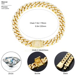 TUHE 6mm 8mm Miami Cuban Chain Bracelet for Men Women Hip Hop 5A Cubic Zirconia Iced Out Jewelry