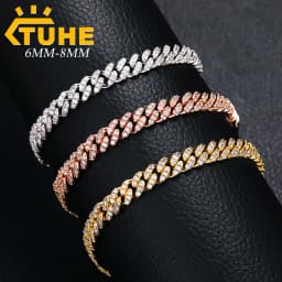 TUHE 6mm 8mm Miami Cuban Chain Bracelet for Men Women Hip Hop 5A Cubic Zirconia Iced Out Jewelry