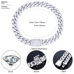 TUHE 6mm 8mm Miami Cuban Chain Bracelet for Men Women Hip Hop 5A Cubic Zirconia Iced Out Jewelry