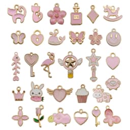 Mix 10pcs Pink Red Blue Enamel Animals Flowers Unicorn Crown Series Charms Pendant DIY Necklace Earrings Jewelry Making