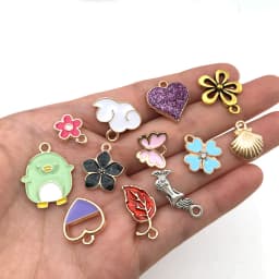 Mix 10pcs Pink Red Blue Enamel Animals Flowers Unicorn Crown Series Charms Pendant DIY Necklace Earrings Jewelry Making