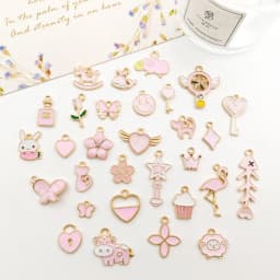 Mix 10pcs Pink Red Blue Enamel Animals Flowers Unicorn Crown Series Charms Pendant DIY Necklace Earrings Jewelry Making