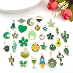 Mix 10pcs Pink Red Blue Enamel Animals Flowers Unicorn Crown Series Charms Pendant DIY Necklace Earrings Jewelry Making