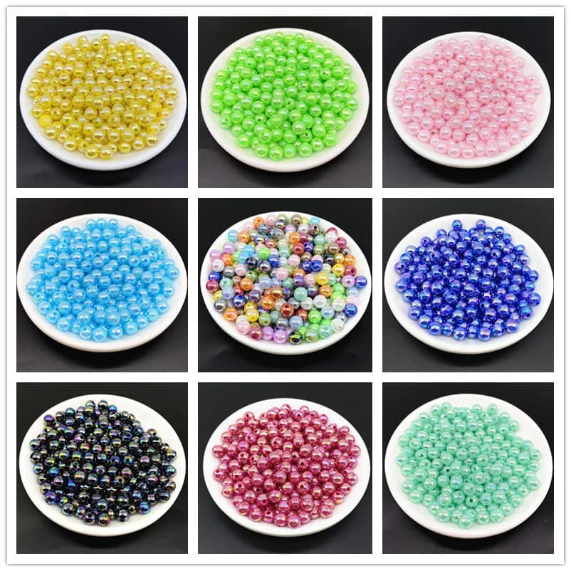 6 8 10mm AB Color Plating Acrylic Beads Loose Spacer Round Garment Jewelry Making DIY #RoLi