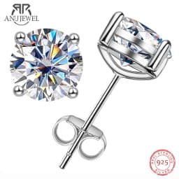 AnuJewel 2ct D Color Moissanite 925 Sterling Silver Stud Earrings for Women With Cert Certificate Custom Earrings