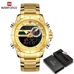 Luxury Brand NAVIFORCE Sport Watches For Men Fashion Gold Quartz WristWatch Steel Band Digital Chronograph Waterproof Clock 9163