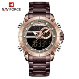 Luxury Brand NAVIFORCE Sport Watches For Men Fashion Gold Quartz WristWatch Steel Band Digital Chronograph Waterproof Clock 9163