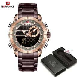 Luxury Brand NAVIFORCE Sport Watches For Men Fashion Gold Quartz WristWatch Steel Band Digital Chronograph Waterproof Clock 9163