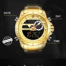 Luxury Brand NAVIFORCE Sport Watches For Men Fashion Gold Quartz WristWatch Steel Band Digital Chronograph Waterproof Clock 9163
