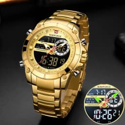 Luxury Brand NAVIFORCE Sport Watches For Men Fashion Gold Quartz WristWatch Steel Band Digital Chronograph Waterproof Clock 9163