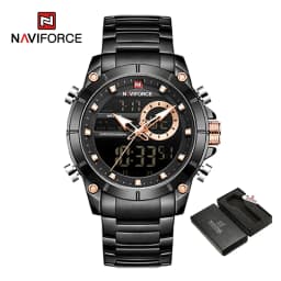 Luxury Brand NAVIFORCE Sport Watches For Men Fashion Gold Quartz WristWatch Steel Band Digital Chronograph Waterproof Clock 9163
