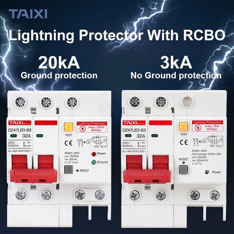 Residual Current Circuit Breaker RCD RCBO RCCB Main Switch With Surge Protector Earth Lightning Protection Leakage Protector