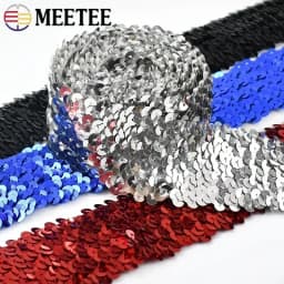 2/5/10Meters 45mm Sequined Elastic Band Lace Trim Stretch Ribbon DIY Dance Dress Clothes Decoration Applique Sewing Accessories