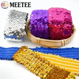 2/5/10Meters 45mm Sequined Elastic Band Lace Trim Stretch Ribbon DIY Dance Dress Clothes Decoration Applique Sewing Accessories