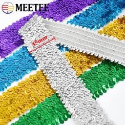 2/5/10Meters 45mm Sequined Elastic Band Lace Trim Stretch Ribbon DIY Dance Dress Clothes Decoration Applique Sewing Accessories