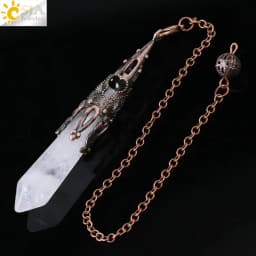 CSJA Crystal Pendulum for Divination Dowsing Gem Stone Pendant Antique Bronze Quartz Divinatory Pendulums Pendulo Pendules G883