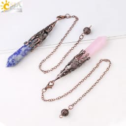 CSJA Crystal Pendulum for Divination Dowsing Gem Stone Pendant Antique Bronze Quartz Divinatory Pendulums Pendulo Pendules G883