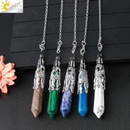 CSJA Crystal Pendulum for Divination Dowsing Gem Stone Pendant Antique Bronze Quartz Divinatory Pendulums Pendulo Pendules G883