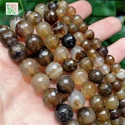 Natural Faceted Brown Coffee Agates Football Shape Round Beads DIY Handmade Bracelets for Jewelry Making 4/6/8/10/12/14mm 15''