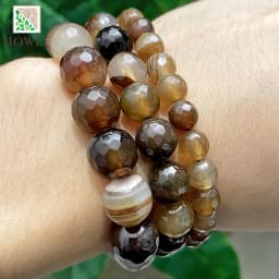 Natural Faceted Brown Coffee Agates Football Shape Round Beads DIY Handmade Bracelets for Jewelry Making 4/6/8/10/12/14mm 15''