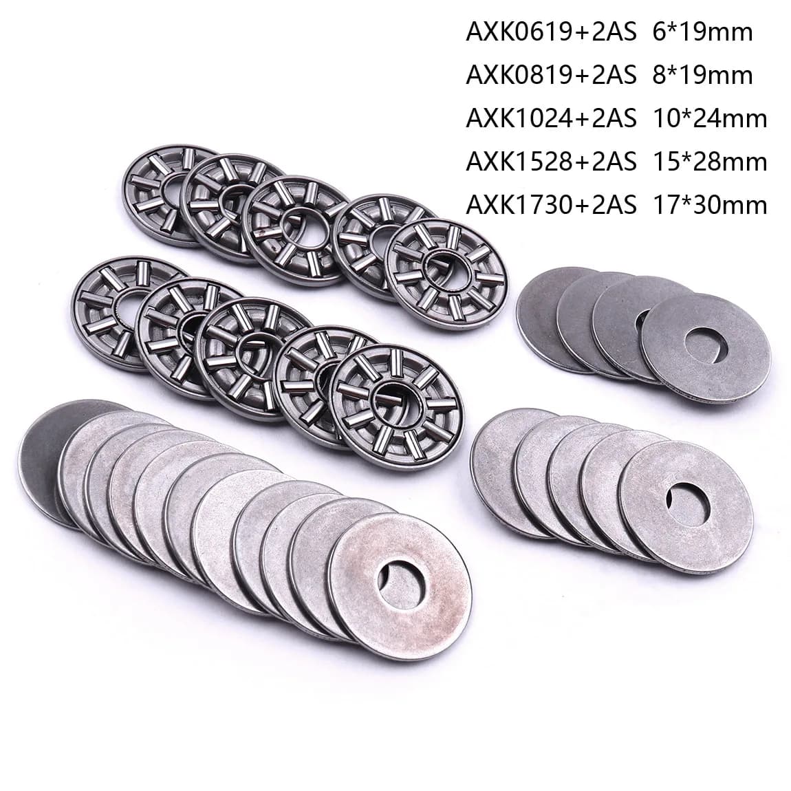 5Pcs/sets 3-in-1 Bearing Steel Miniature Thrust Needle Roller Bearings AXK0619/AXK0819/AXK1024/AXK1528/AXK1730+2AS Ball Bearing