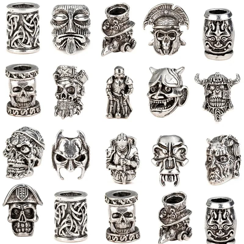 YEYULIN 1pcs Skull Helmet Viking Rune Big Hole Beads Hair Braid Dreadlock Beard Bead Pendant DIY Necklace For Jewelry Accessory