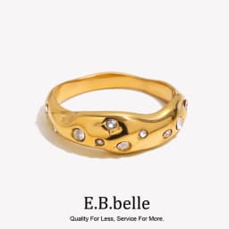 E.B.belle Stainless Steel Irregular Snake Shape Crystal Ring Gold Plated Tarnish Free Jewelry Laides Elegant Ring