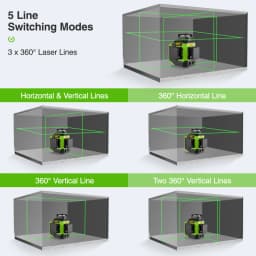 Huepar 12 Lines 3D Laser Level Green Self-Leveling 3x360° Horizontal & Vertical Osram Cross Line With Hard Case 2 Li-ion Battery