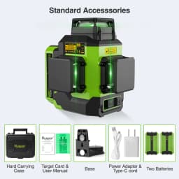 Huepar 12 Lines 3D Laser Level Green Self-Leveling 3x360° Horizontal & Vertical Osram Cross Line With Hard Case 2 Li-ion Battery