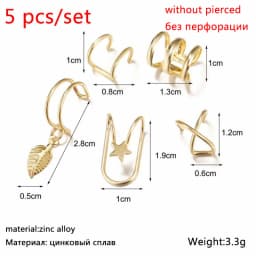New Gold Color Metal Ear Cuff Non-Piercing Ear Clips Fake Cartilage Earrings Clip Earrings For Women Men Wholesale Ear Jewelry