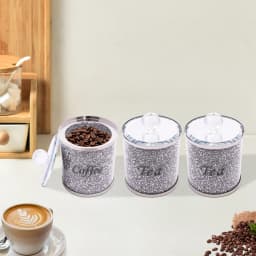 3 pcs Glass Canisters Coffee Sugar Tea Container Crushed Cereal Flour and Canning Diamond Inlay Storage Jar