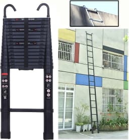 DayPlus 3.2-6.2M Telescopic Ladder with Roof Hook Kit Aluminium Portable Multi-Purpose Folding Portable Heavy Duty Extendable