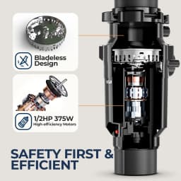 Continuous Feed Garbage Disposal with Sound Reduction,1/2 HP Stainless Steel Food Waste Grinding System,Power Cord Included