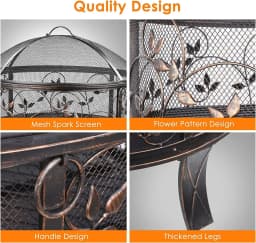Garden Fire Bowls, Fire Basket with Spark Guard Ø71cm,Fireplace Retro Look,Incl. Poker&Charcoal Grate, Heating in Winter Stable